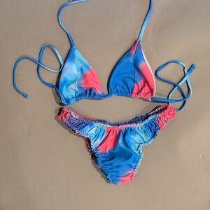 SHEIN Blue and Pink Tie-Dye Bikini